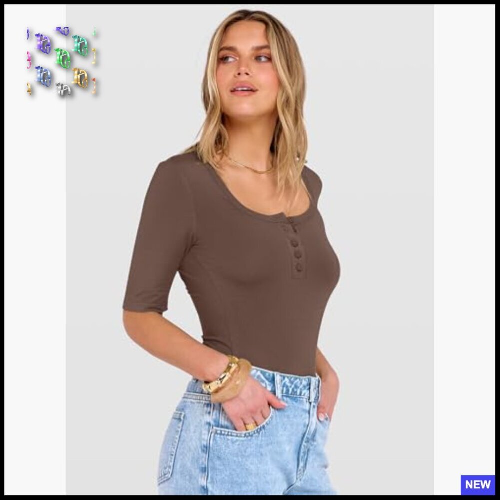 Slim Fit Henley Top Half Sleeve Ruching Chic Casual Spring Summer Blouse - Picture 4 of 7